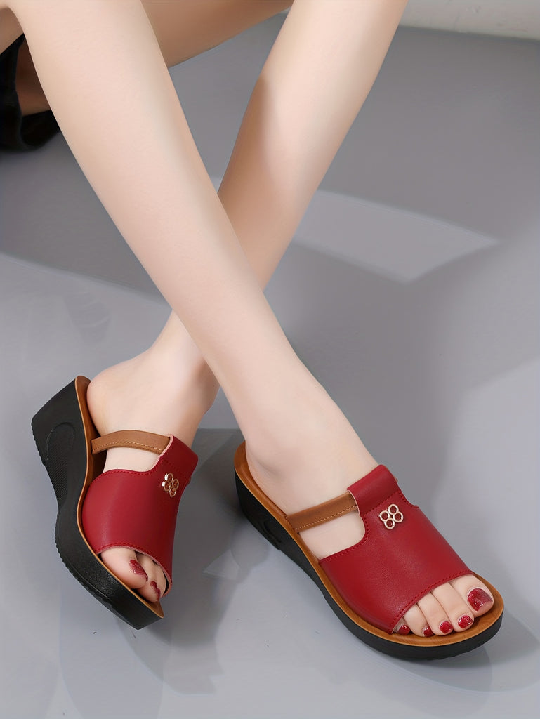 Women's Slip-Resistant Chunky Platform Mules - Slip-Resistant Thick Platform with Ankle Strap & Arch, Glossy Black Faux Cover Upper & Cushioned Insole - Casual to Formal Shoes for Casual Attire, Office, Semi-Formal Events - C