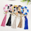 Silicone Beaded Wristlet Keychain With PU Leather Tassel Skull Flower Leopard Fashion Bag Charm Phone Lanyard Women daily use Gift