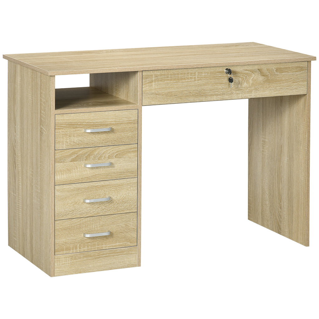 DodiOnline Computer Desk, Home Office Desk with Lockable Drawer, Storage Shelf for Study Bedroom, 110 x 50 x 76 cm, Oak