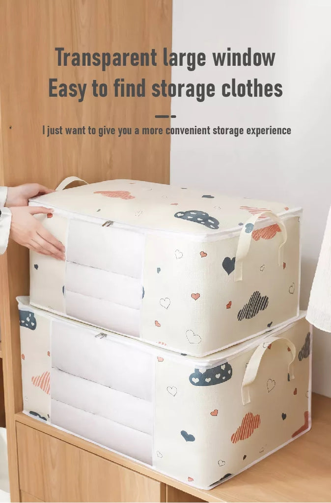 [Large Capacity Storage Bag] Large Capacity Foldable Clothes Storage Bag | Thick Fabric with Reinforced Handles, Sturdy Zipper & Transparent Window | Suitable for Quilts, Blankets, Bedding | Storage Bins, Baskets & Containers