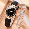 2pcs/set Stylish Women's Quartz Watch with Rhinestone Bracelet - Perfect Gift for Mom and Her Benefits: - Stylish design - Accurate quartz movement - Durable PU leather strap - Sparkling rhinestone bracelet - Ideal gift for a