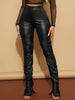 Faux Leather Skinny Split Pants, Stylish Solid High Waist Pants, Women's Clothing