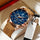 Men's Stylish Rose Golden Quartz Watch with Blue Dial, Waterproof, Genuine Leather Strap & Stainless Steel Case - Multifunctional Chronograph with Calendar Feature, Perfect for Casual Wear, Everyday Timepiece | Stylish Leathe
