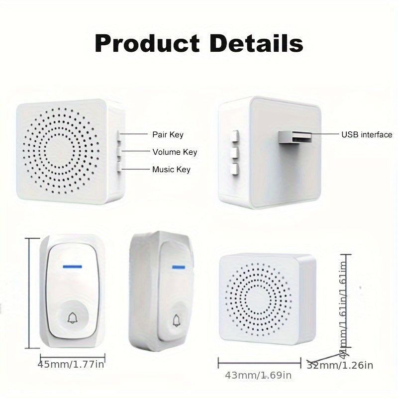 1 Set Wireless Doorbell, Outdoor Electronic Doorbell, USB Wireless Doorbell, Remote Control Doorbell, Elderly Alarm, Wireless Calling Doorbell, Including 38 Smart Doorbells That Can Be Freely Switched, And Can Be Used Without