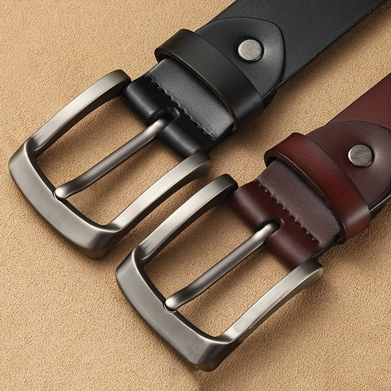 Men Cowhide Genuine Leather Prong Buckle Belt For Men