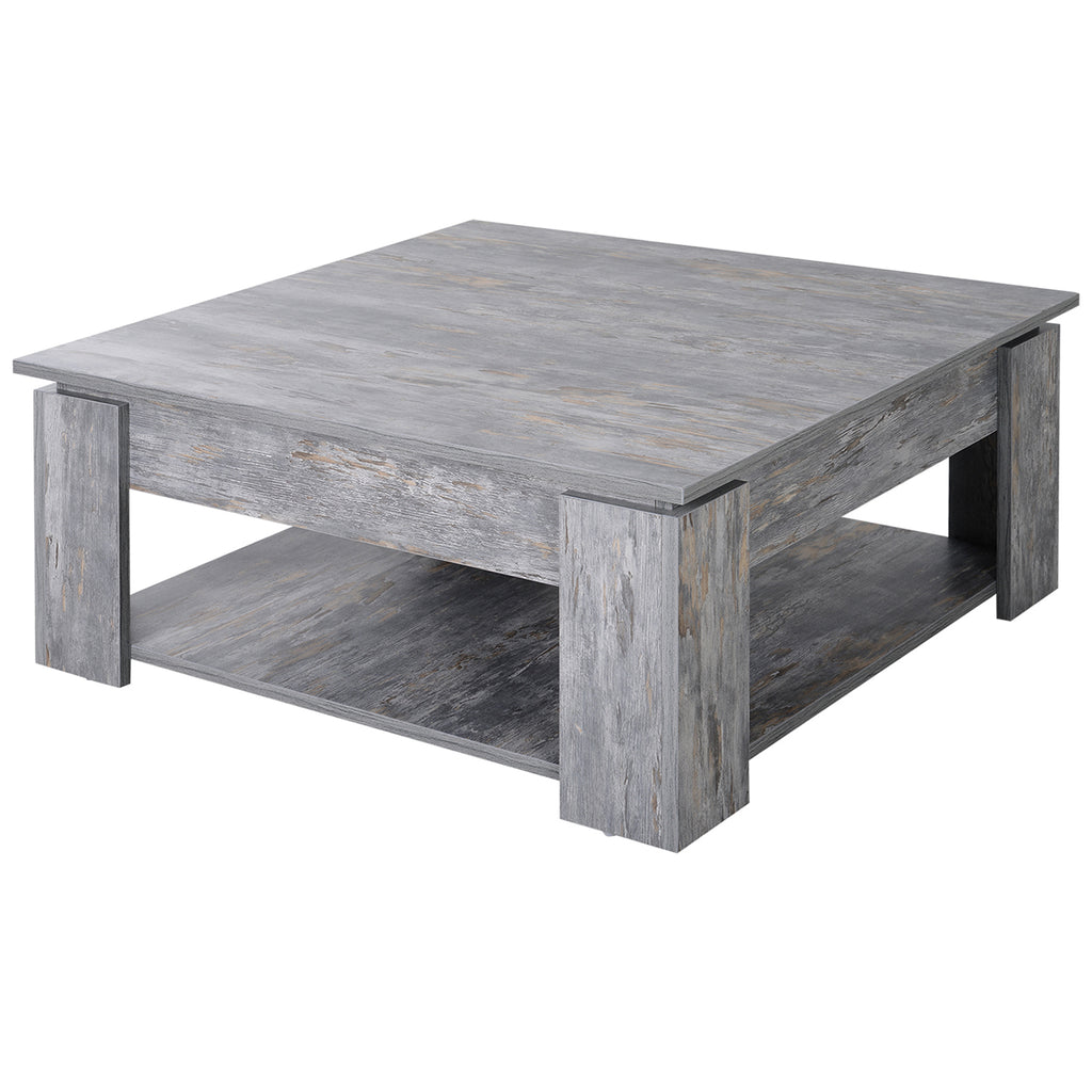 DodiOnline 2 Tier Wood Coffee Table Side Table Bottom Storage Shelf  Simple Modern Living Room Grey Wood Grain