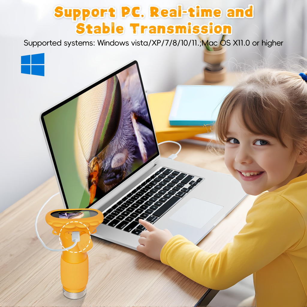 Children'S Portable Microscope, Mini Handheld Pocket Digital Microscope for Kids and Adults, IPS Screen Electronic Magnifier with 8 Adjustable LED Lights and Photo and Video, as a Children'S Birthday