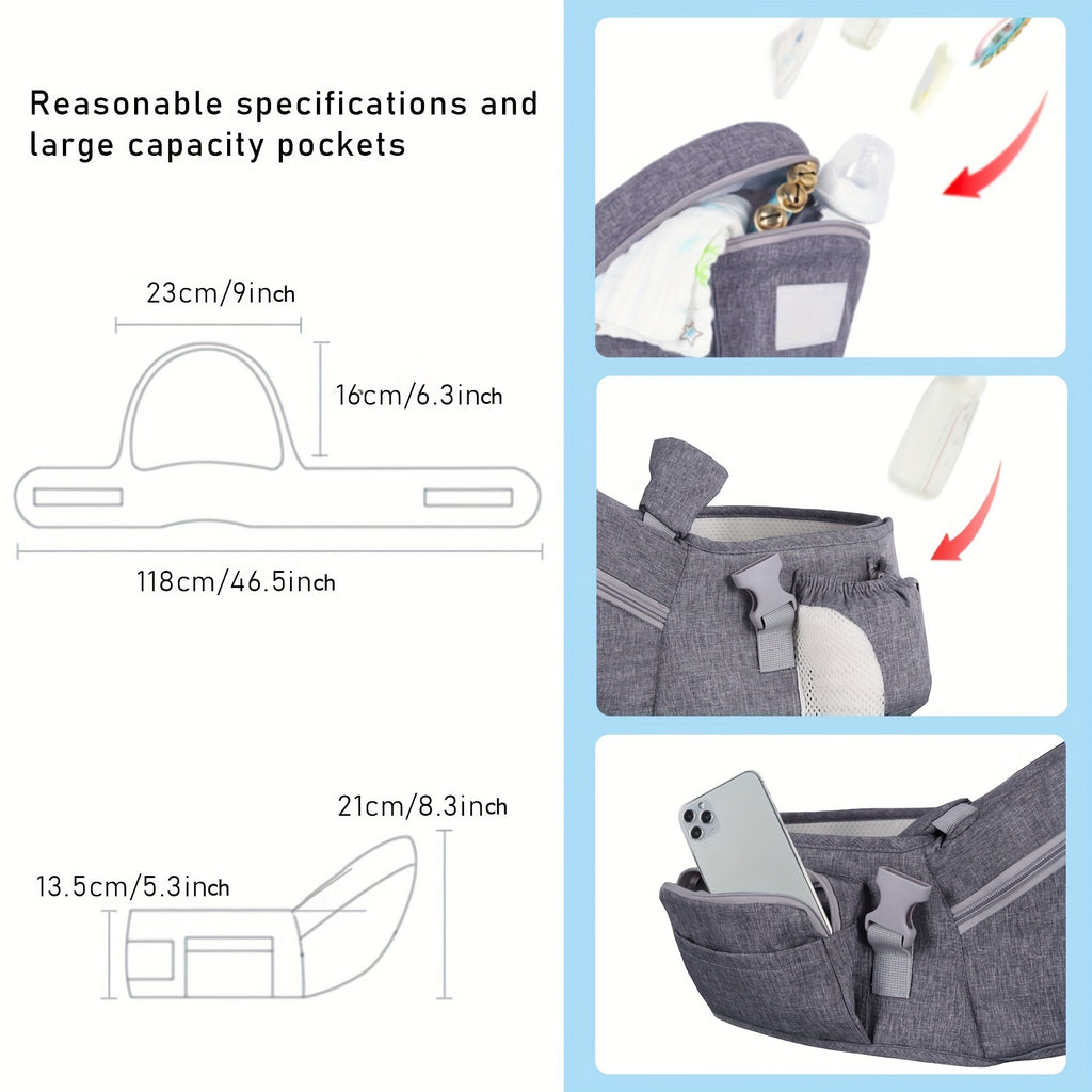 The Ultimate Gray Baby Carrier: Hip Seat, Shoulder Strap, Waist Belt & Storage Space - Perfect For Busy Parents, Christmas, Halloween, Thanksgiving Day Gift