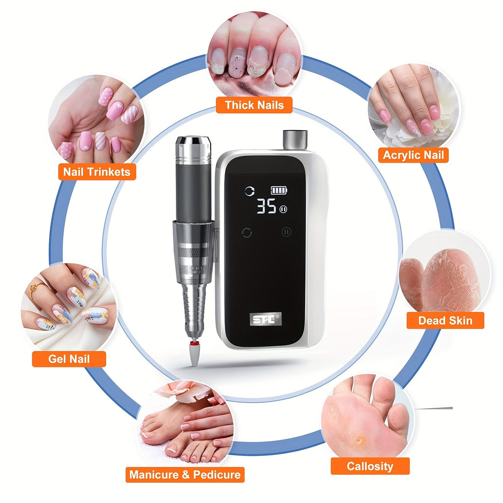 Professional Nail Drill Machine for Acrylic Nails, 35000 RPM Electric Nail File, USB Rechargeable, Portable Electronic Nail Filer for Home Salon Manicure Tools.