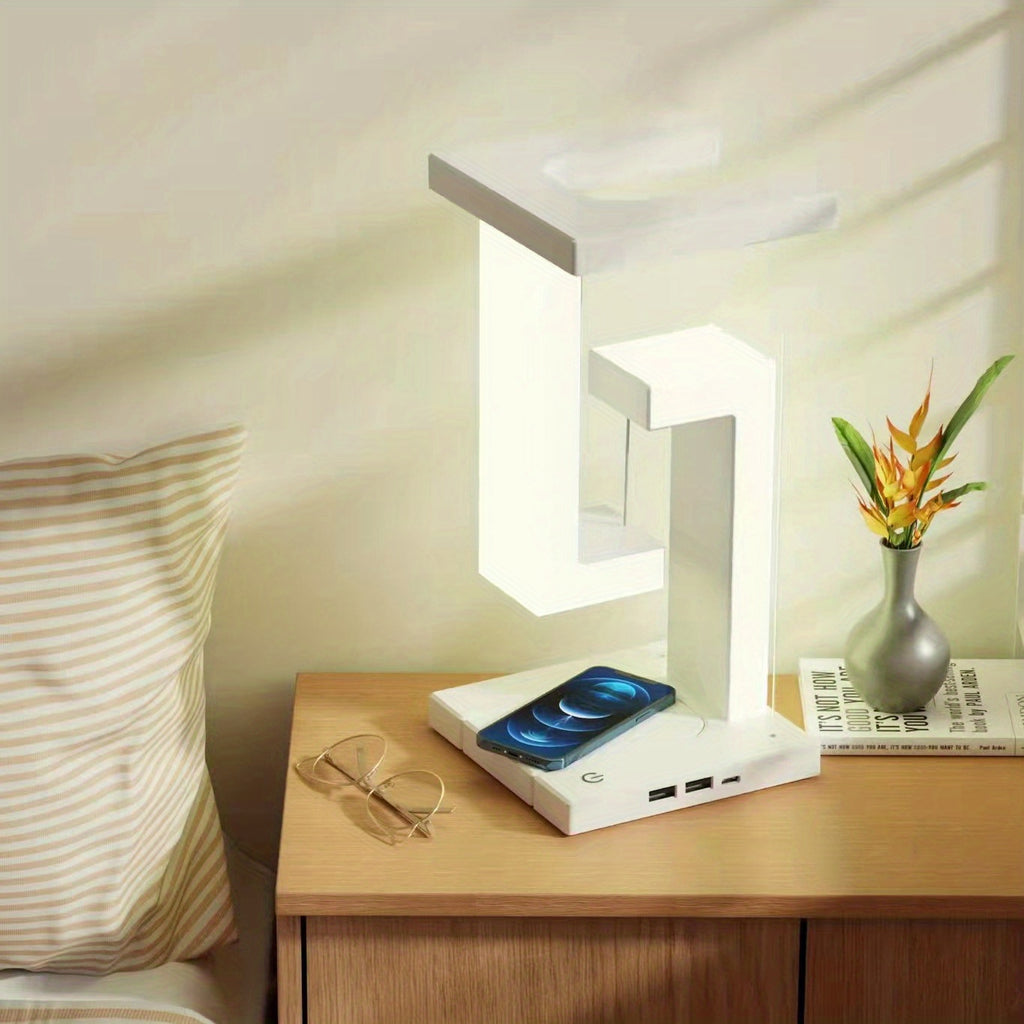 10W Wireless Charging Levitating LED Desk Lamp - USB Rechargeable, Touch Control & Dimmable Ambient Light for Home & Office