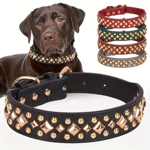 1pc Rivet Pet Collar, Retro Leather Dog Collar, Suitable For Pets Neckwear Accessories