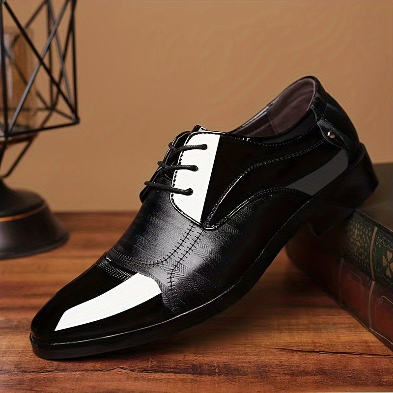 Men's PU Leather Derby Shoes, Wear-resistant Anti-skid Lace-up Dress Shoes For Business Office, Spring And Autumn