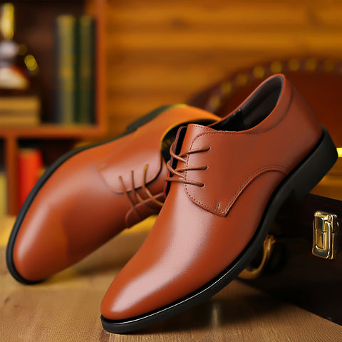 Men's PU Leather Casual Shoes, Anti-skid Lace-up Front Fashion Shoes For Business Office, Spring And Autumn