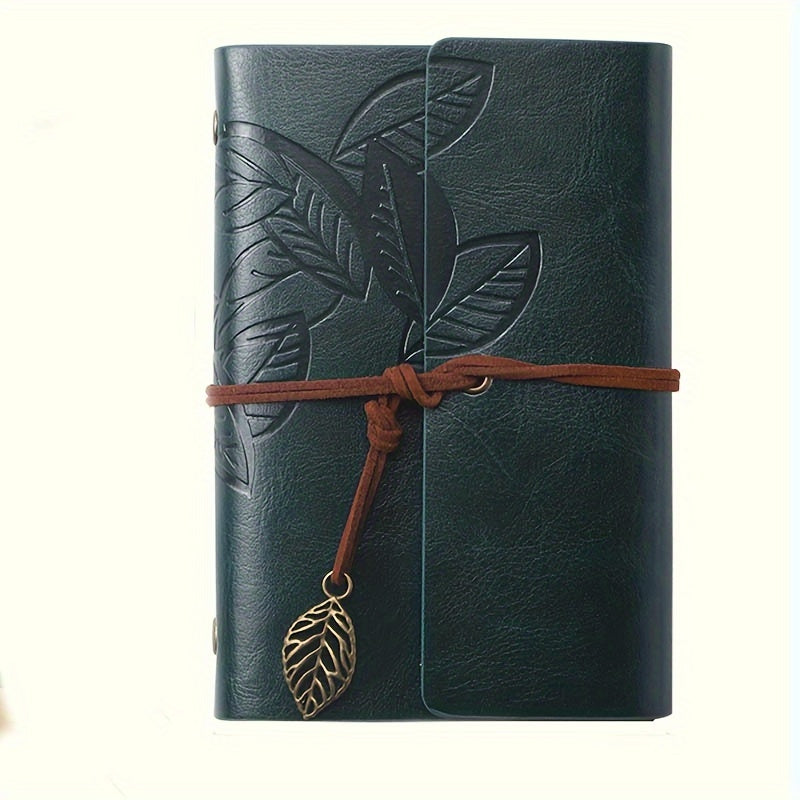 Retro Leaf Leather Loose-leaf Notebook Strap Portable Travel Record Hand Ledger Learning Stationery