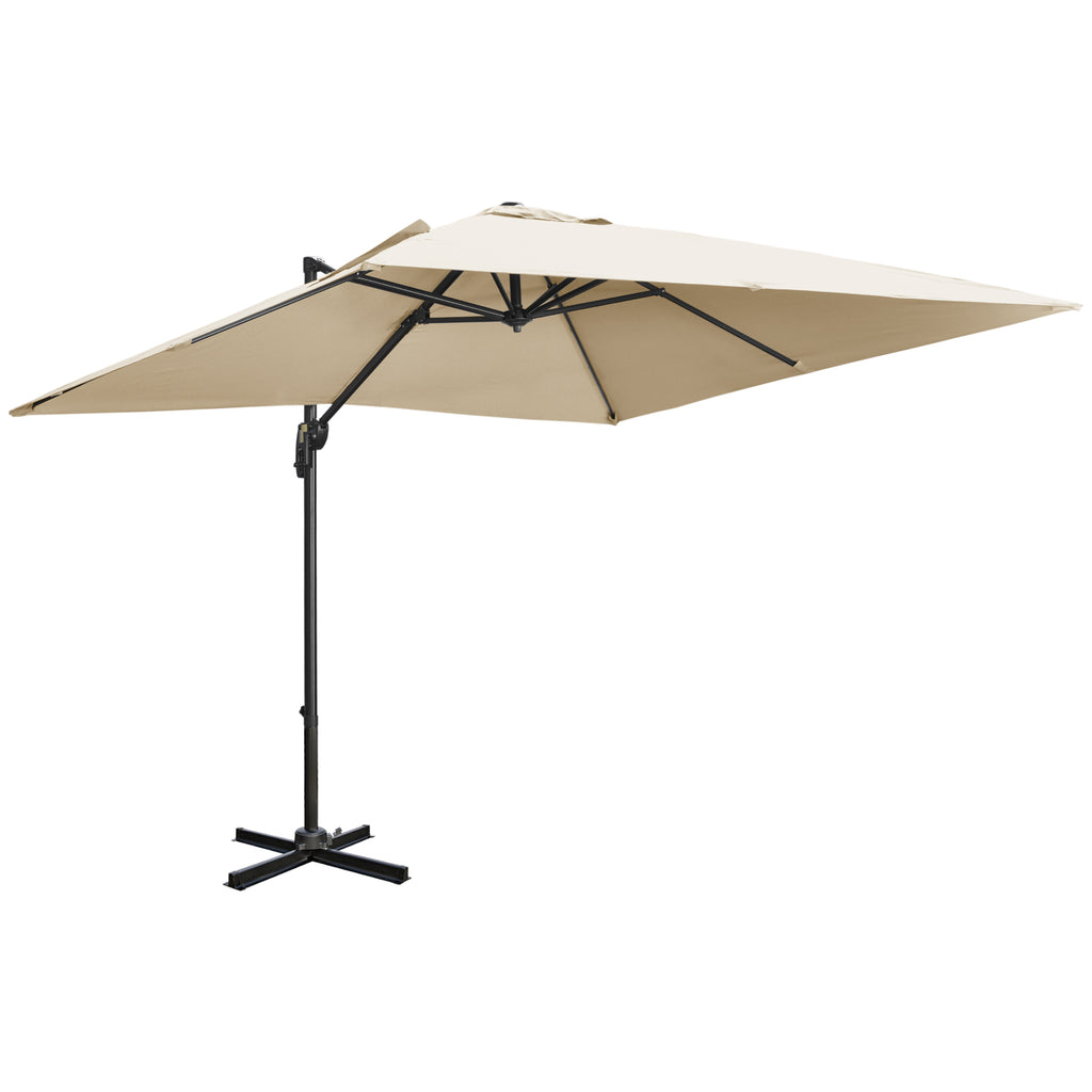 DodiOnline 2.7 x 2.7 m Cantilever Parasol, Square Overhanging Umbrella with Cross Base, Crank Handle, Tilt, 360° Rotation and Aluminium Frame, Cream White