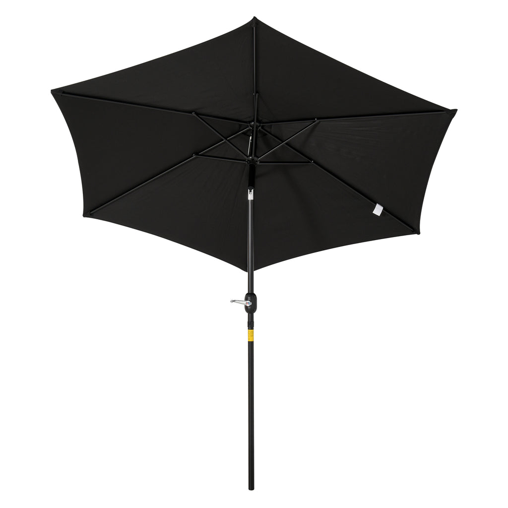 DodiOnline 2.7M Garden Parasol Umbrella with Tilt and Crank, Outdoor Sun Parasol Sunshade Shelter with Aluminium Frame, Black