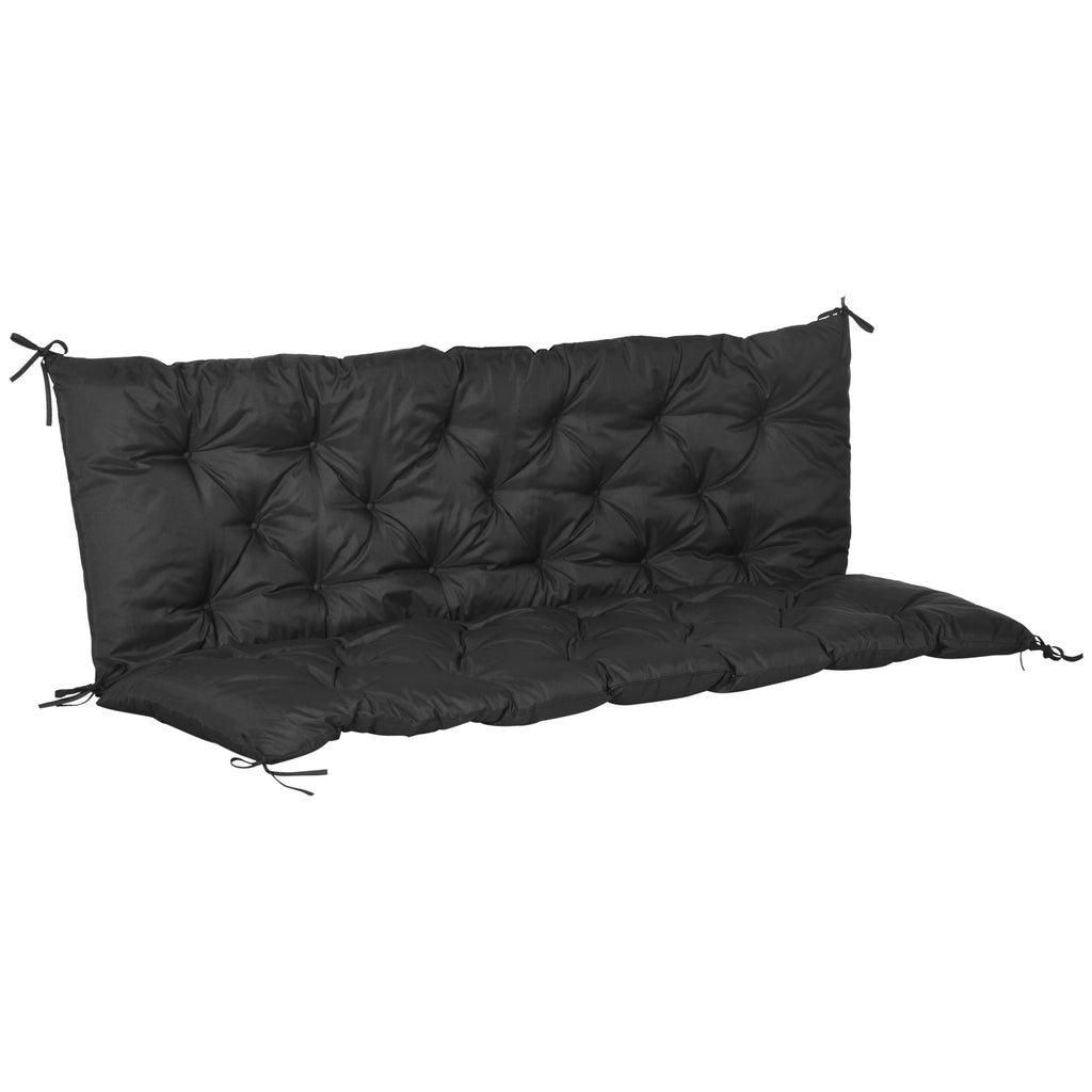 DodiOnline 3 Seater Bench Cushion, Garden Chair Cushion with Back and Ties for Indoor and Outdoor Use, 98 x 150 cm, Black