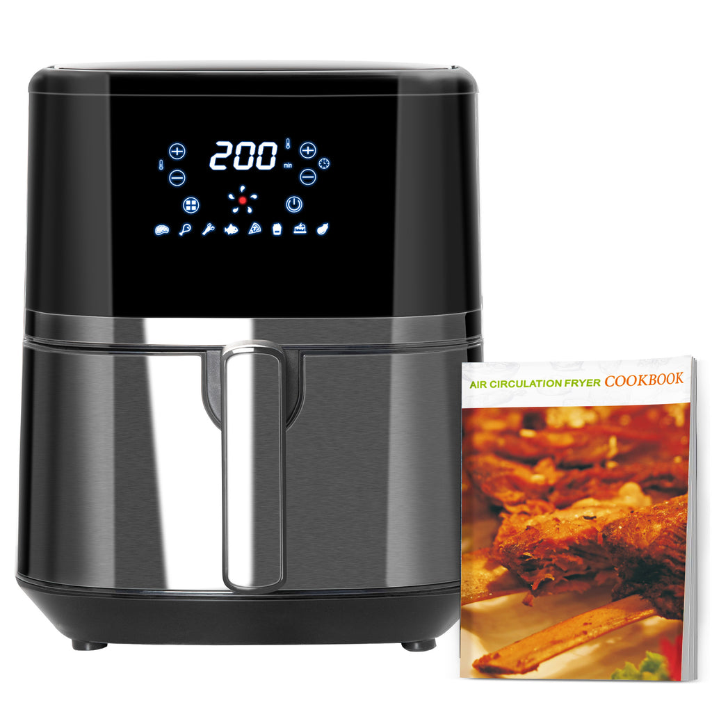 DodiOnline 4.5L Air Fryer, 8-in-1 Digital Air Fryer Oven with Rapid Air Circulation, Temp Control & Timer, Non-stick Basket, Oil-Free Cook, 1500W, Black