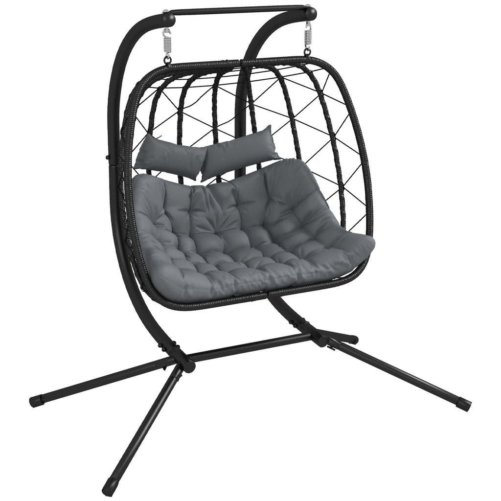 DodiOnline Two-Seater Steel Frame Hanging Egg Chair - Black