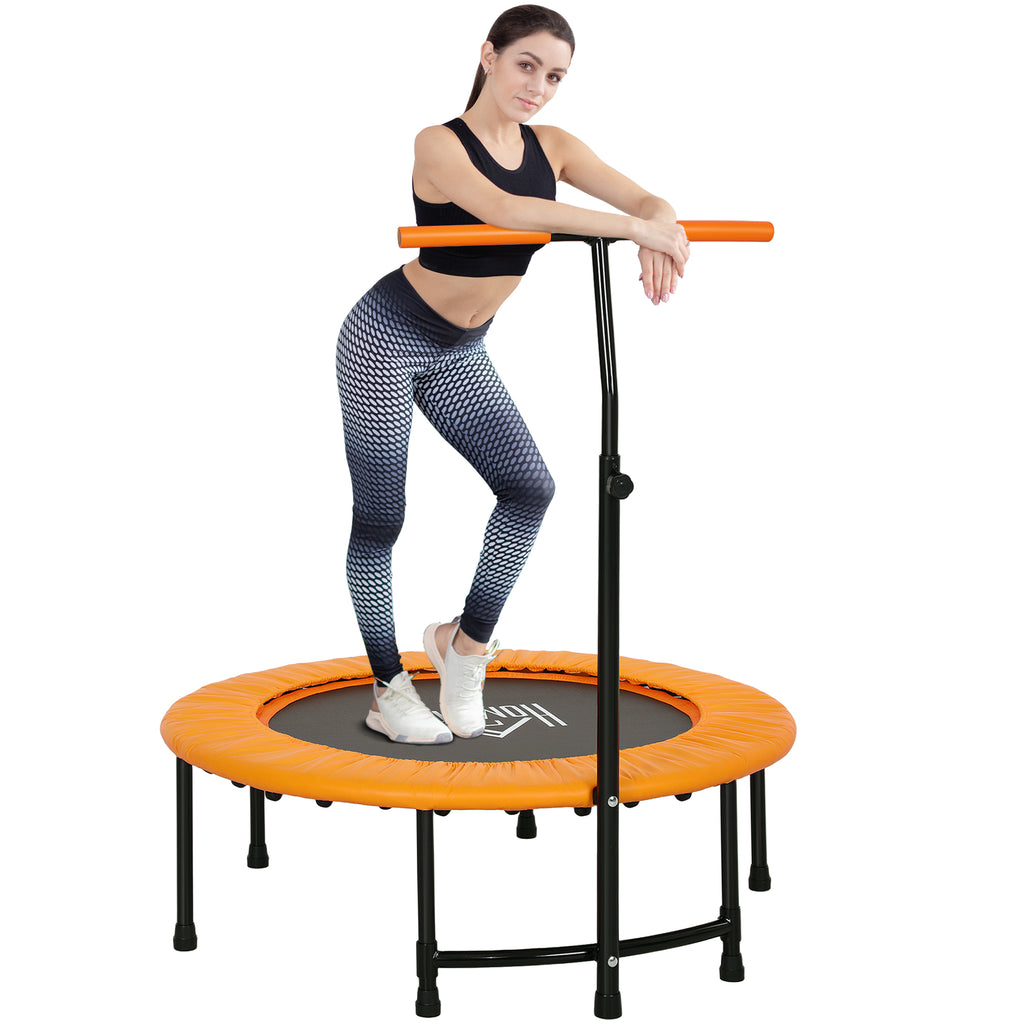 DodiOnline 40" Fitness Trampoline with Adjustable Handle, Rebounder Trampoline Mini Jumper for Indoor Exercise Workout, Support Up to 100kg, Orange