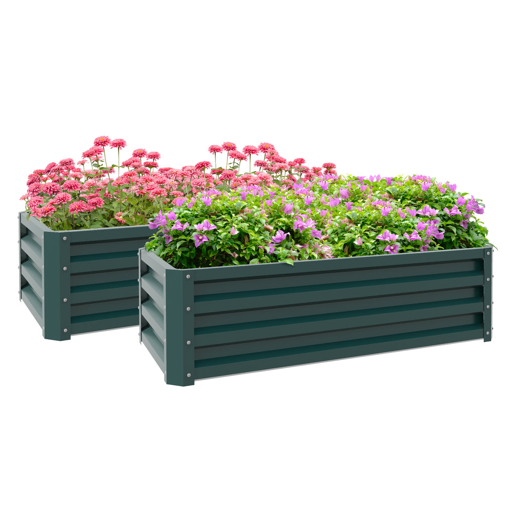 DodiOnline Steel Raised Beds for Garden, Outdoor Planter Box, Set of 2, for Flowers, Herbs and Vegetables, Green