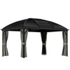 DodiOnline 3 x 4m Hardtop Gazebo Canopy with Metal Roof, Aluminium Gazebo Permanent Pavilion with Netting and Curtains, Dark Grey
