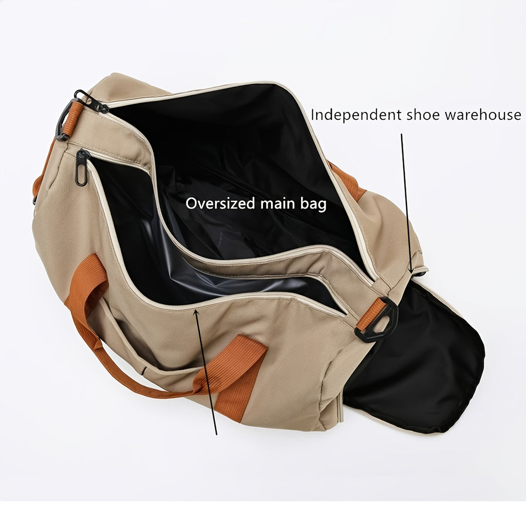 Large Capacity Sports Gym Bag with Yoga & Swim Training Pockets - Durable Nylon Travel Duffel with Shoulder Strap, Brown Trim, and Multiple Compartments for Short Trips, Fitness, and Storage, Travel Duffel|Trendy Duffel Bag|S