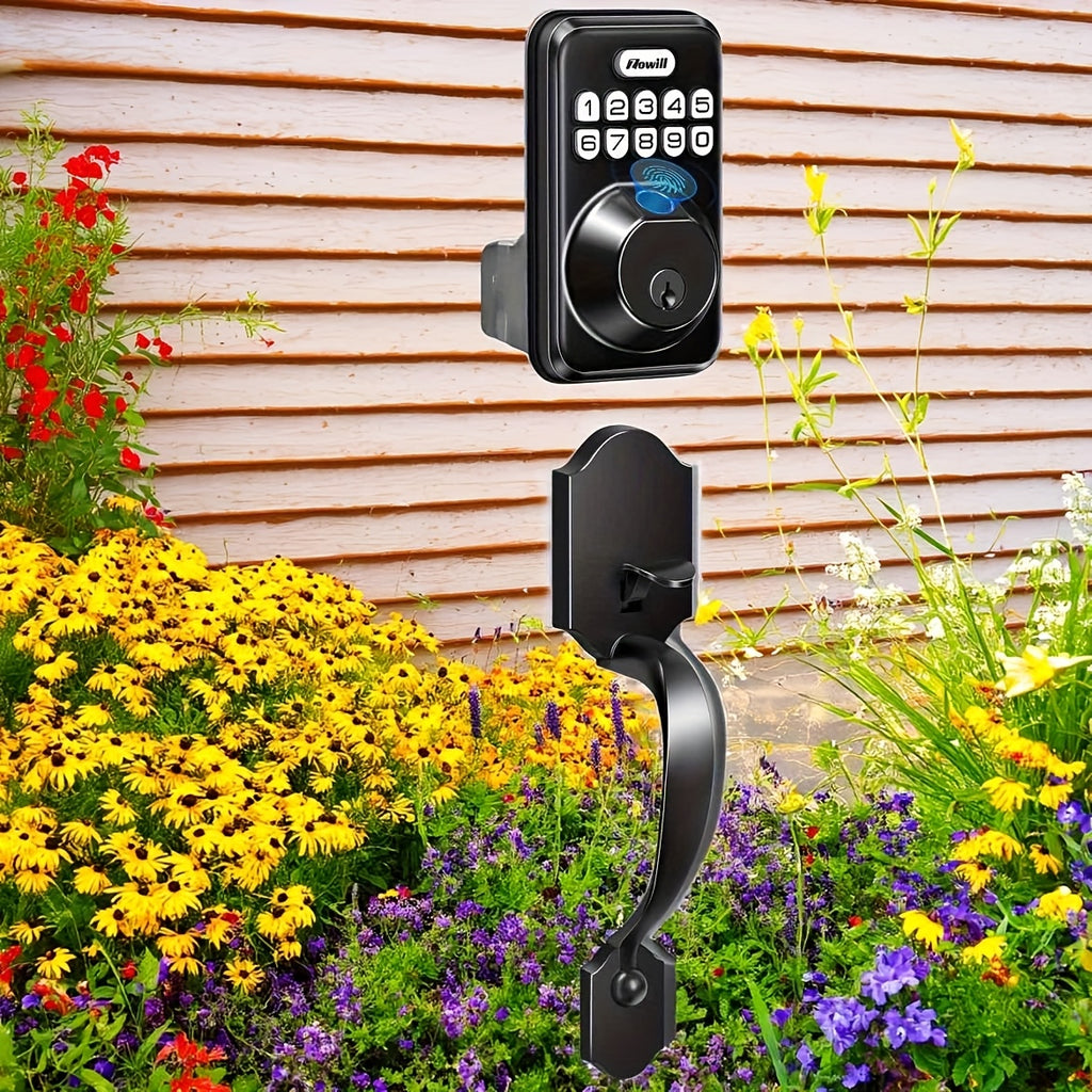 Fingerprint Front Door Lock Set with 2 Handles - Auto Lock & One-Touch Lock, Easy Install, Electronic Keypad Deadbolt, Keyless Entry Door Lock with Handle for Front Door