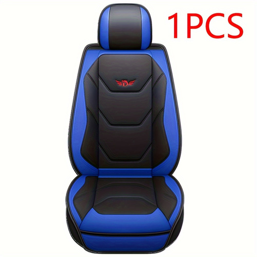 1pc Fit PU Leather Car Seat Cover, Breathable Front Seat Protector with Safety Cushion Compatibility, Sponge Filled, Non-Textile Weaving, Stylish Ergonomic Design with Red Accent Stitching, Available in Black/Brown/Beige/Blue