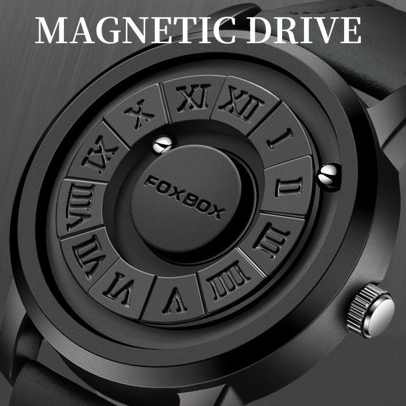 Mens Fashion Watch - Eye-Catching Cool Dial with Waterproof Rotating Magnetic Bead - Durable PU Leather Strap - Stylish Design for Fashion-Forward Gentlemen