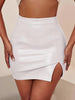 Faux Leather Split Bodycon Skirt, Casual High Waist Solid Mini Skirt, Women's Clothing