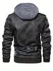Men's Casual Hooded PU Leather Jacket, Chic Multi Pocket Biker Soft-shell Jacket