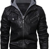 Men's Casual Hooded PU Leather Jacket, Chic Multi Pocket Biker Soft-shell Jacket