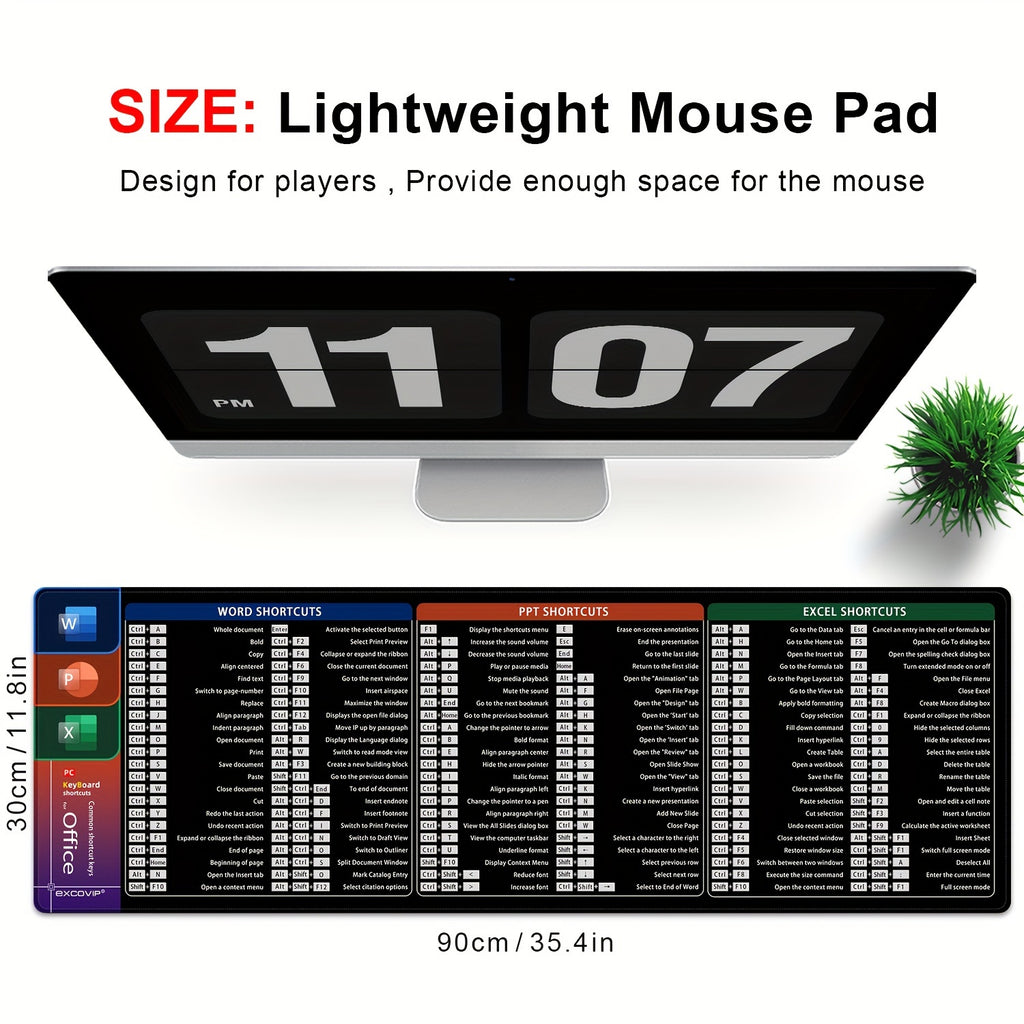 EXCOVIP Rubber Mouse Pad, Oblong Shape, Non-Slip Desk Mat for Office, Home, Student Study, Keyboard Shortcut Design, Ideal for Office Word Excel PPT, Durable and Easy to Clean