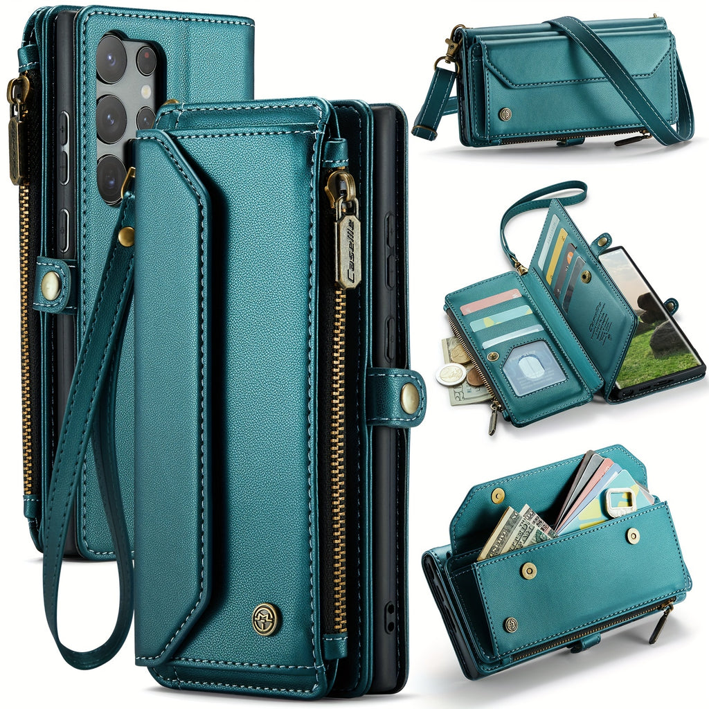 Crossbody for Samsung Galaxy S23 S22 S21 Ultra S10 Plus A12 A13 A14 A22 A23 A24 A30S A50S A32 A33 A34 A51 A52 A53 A54 A71 A72 Case Wallet RFID Protection with 10-Card Holder Zipper Bills Slot, PU Leather Magnetic Flip Shoulde