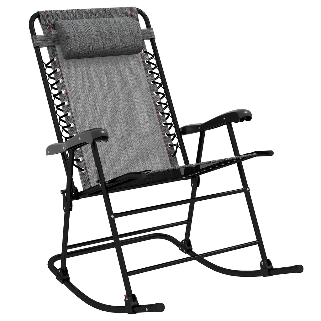 DodiOnline Folding Rocking Chair Outdoor Portable Zero Gravity Chair w/ Headrest Grey