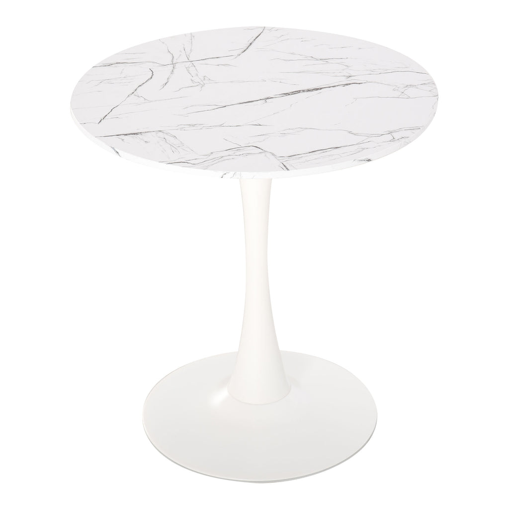 DodiOnline Modern Round Dining Table Leisure Coffee Bistro Table with Metal Base for Kitchen & Dining Room White
