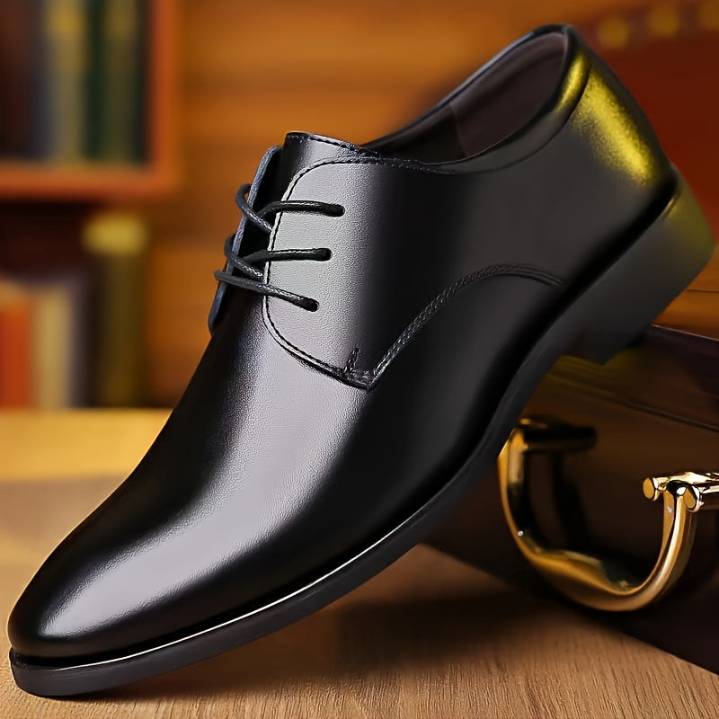 Men's PU Leather Casual Shoes, Anti-skid Lace-up Front Fashion Shoes For Business Office, Spring And Autumn