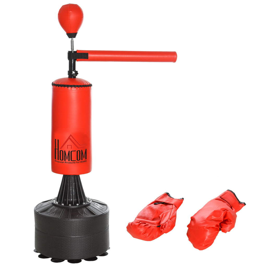 DodiOnline 155-205cm 3-IN-1 Freestanding Boxing Punch Bag Stand, Boxing Speed Trainer with Rotating Flexible Arm, Speed Ball, Fillable Base