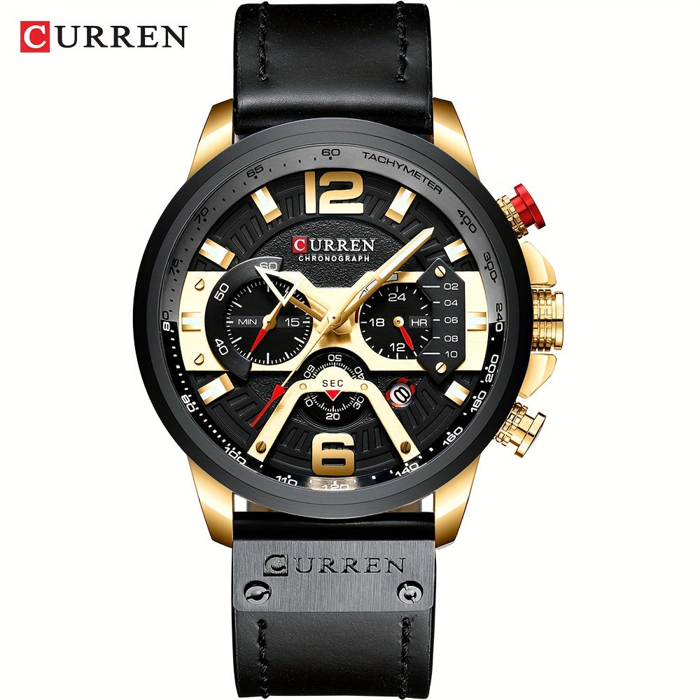 CURREN Chronograph Men's Watch Casual Sports Fashion Calendar Analog PU Leather Wrist Watch