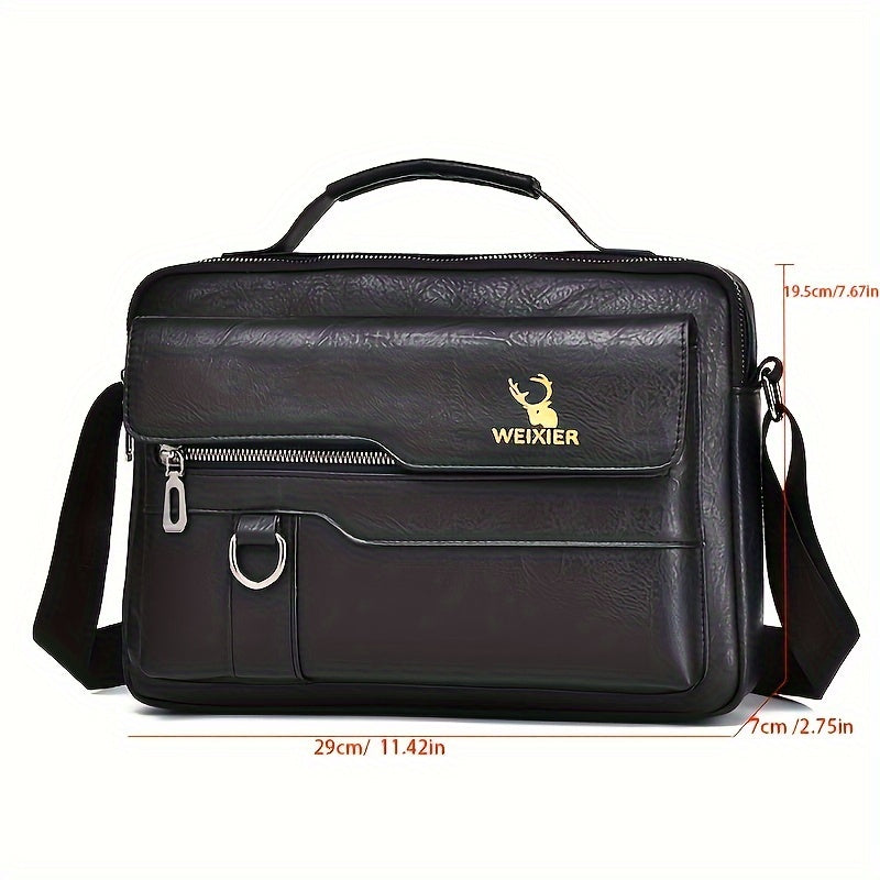 Men's Vintage Faux Leather Shoulder Bag - Adjustable Strap, Casual Business Crossbody for Daily Commute