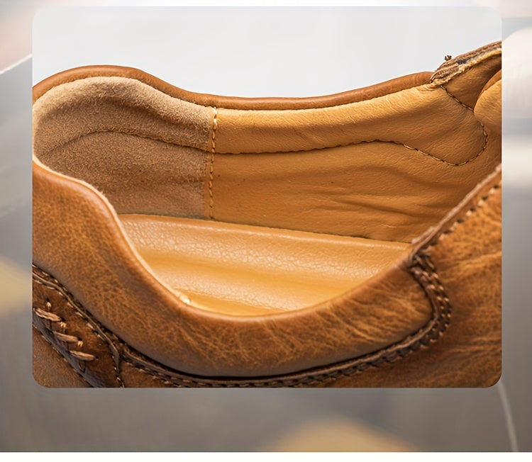 CLOHOO Men's Stitching Casual Shoes, Wear-resistant Anti-skid Lace-up Shoes With PU Leather Uppers For Outdoor, Men;s Daily Office Footwear For Spring And Autumn