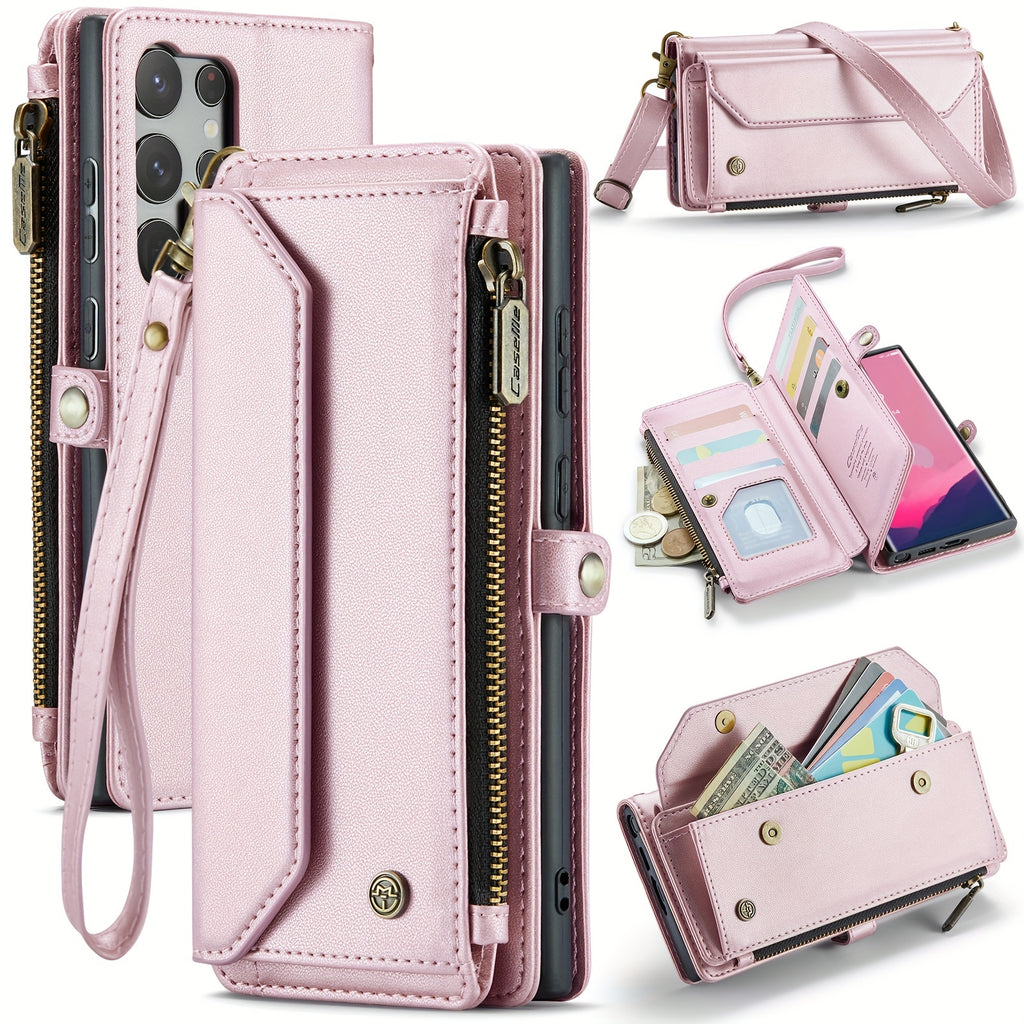 Crossbody for Samsung Galaxy S23 S22 S21 Ultra S10 Plus A12 A13 A14 A22 A23 A24 A30S A50S A32 A33 A34 A51 A52 A53 A54 A71 A72 Case Wallet RFID Protection with 10-Card Holder Zipper Bills Slot, PU Leather Magnetic Flip Shoulde