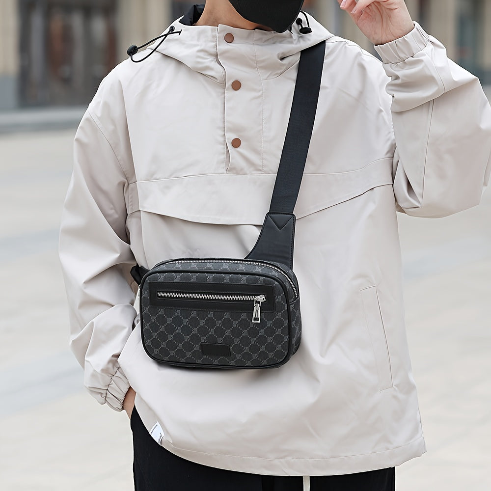 1pc Men's Luxury Designer Single Crossbody Chest Pack, PU Leather Sling Bag