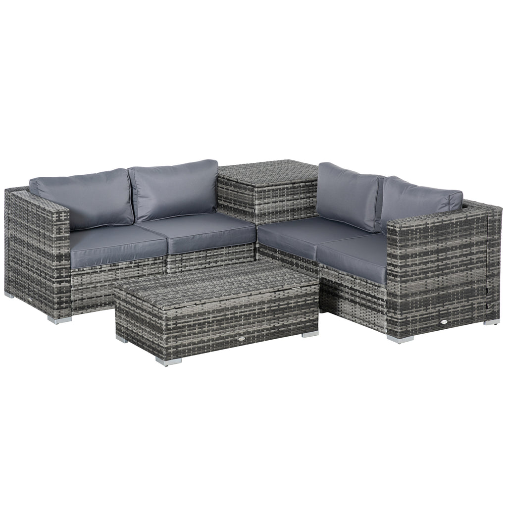 DodiOnline 6PC Rattan Corner Sofa Set Wicker 4 Seater Garden Storage Coffee Table Conversation Ottoman Outdoor Weave Furniture w/ Cushion Grey