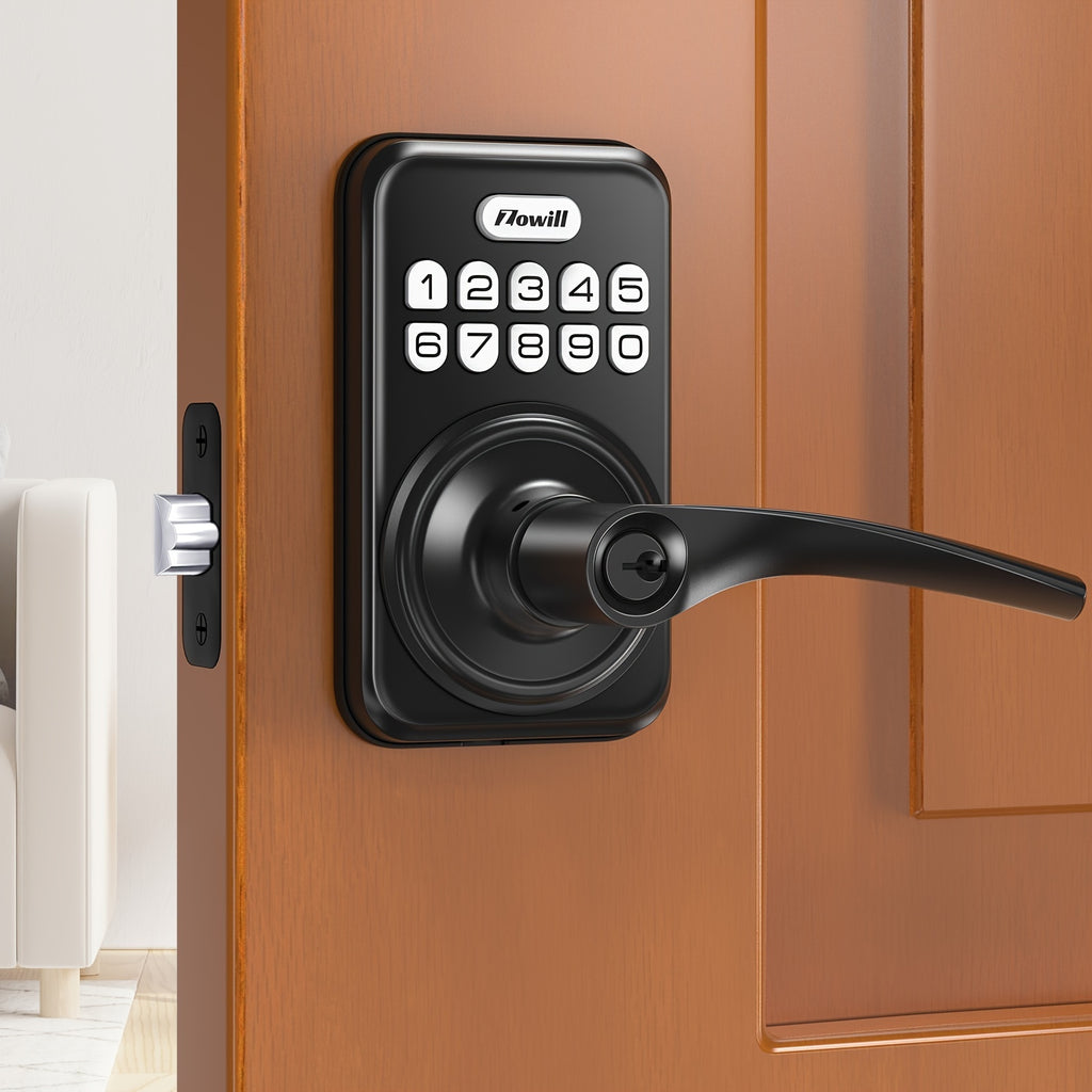 Keyless Entry Door Lock With Handle, Zowill Electronic Keypad Deadbolt Door Locks Handle Lever, Front Door Lock Set, Digital Door Lock, Auto-Locking, Anti-peep Code Door Handle Lock