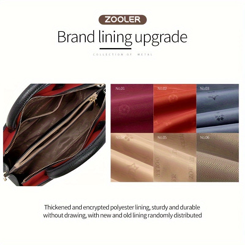 ZOOLER Genuine Leather Handbag, Women's Luxury Crossbody Bag, Letter Embossed Satchel Purse