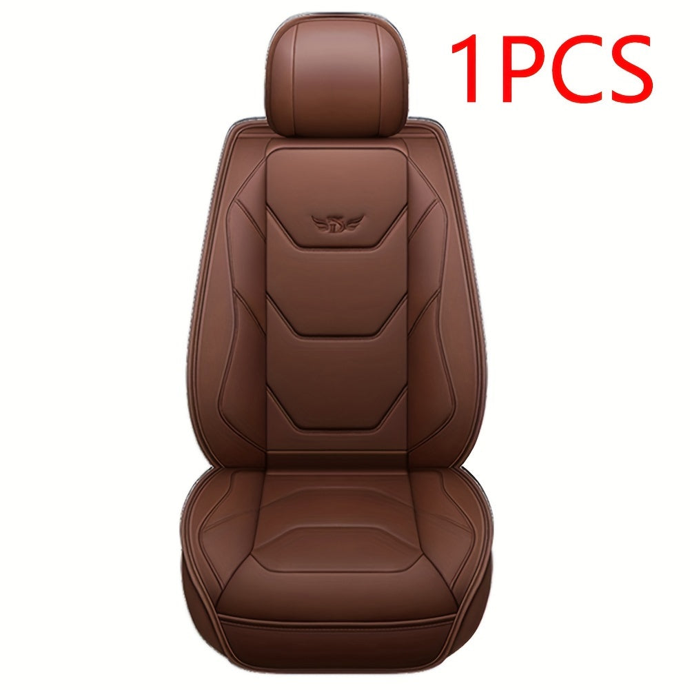 1pc Fit PU Leather Car Seat Cover, Breathable Front Seat Protector with Safety Cushion Compatibility, Sponge Filled, Non-Textile Weaving, Stylish Ergonomic Design with Red Accent Stitching, Available in Black/Brown/Beige/Blue