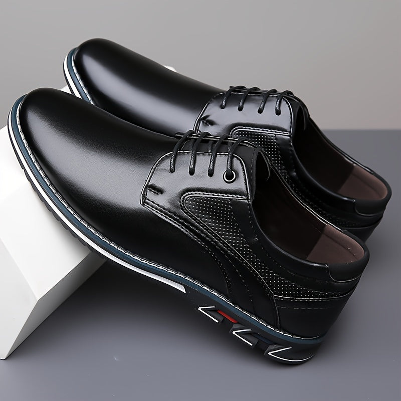 Men's PLUS SIZE PU Leather Solid Casual Shoes, Wear-resistant Non Slip Lace-up Dress Shoes, Men's Office Daily Footwear
