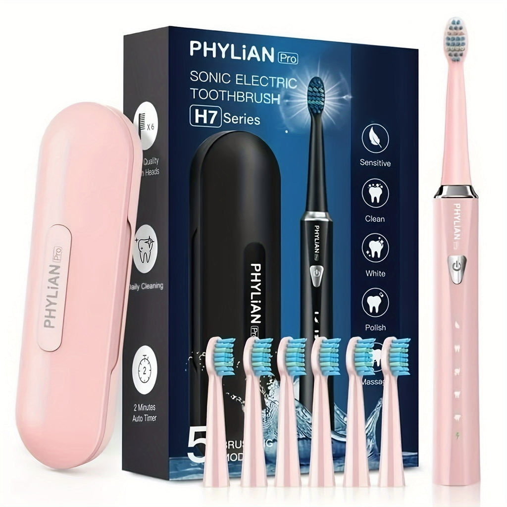 PHYLIAN PRO-Sonic-Electric-Toothbrush-for-Adults-Rechargeable-Toothbrushes-Power-Electronic Toothbrush with Tooth Brush Holder, 3 Hours Charge for 120 Days and Travel Case
